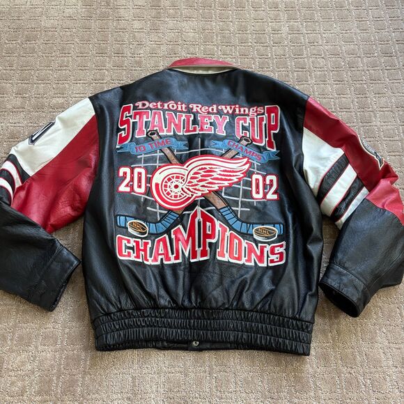 VTG Detroit Red Wings Stanley Cup Champions Leather Jacket Jeff Hamilton Large - Picture 1 of 14
